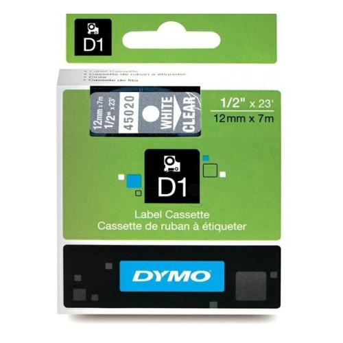 Dymo labels white on transparent (45020 / S0720600), 12mm, laminated