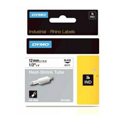 Dymo heat shrink tube black on white (18055 / S0718300), 12mm