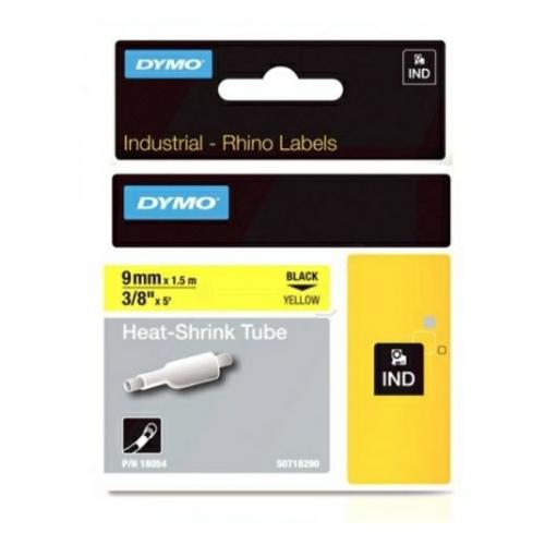 Dymo heat shrink tube black on yellow (18054 / S0718290), 9mm