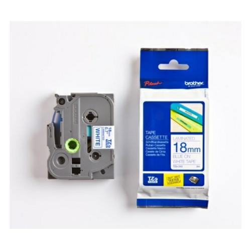 Brother tape blue on white (TZE243), 18mm, laminated